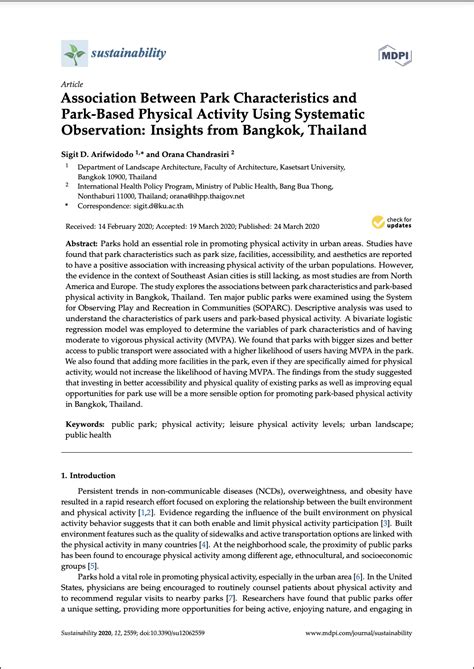 Association Between Park Characteristics And Park Based Physical