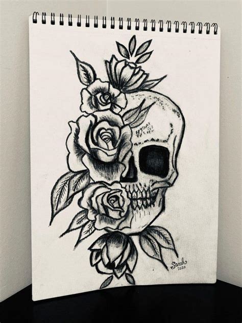 Rose And Skull Drawing Tattoo