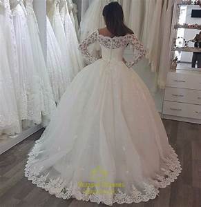 Ivory Luxury Embellished Lace Long Sleeve Ball Gown
