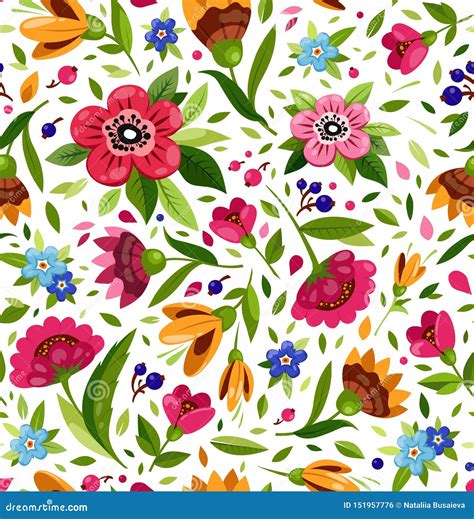 Vector Seamless Flower Pattern Cute Floral Pattern With Colorful