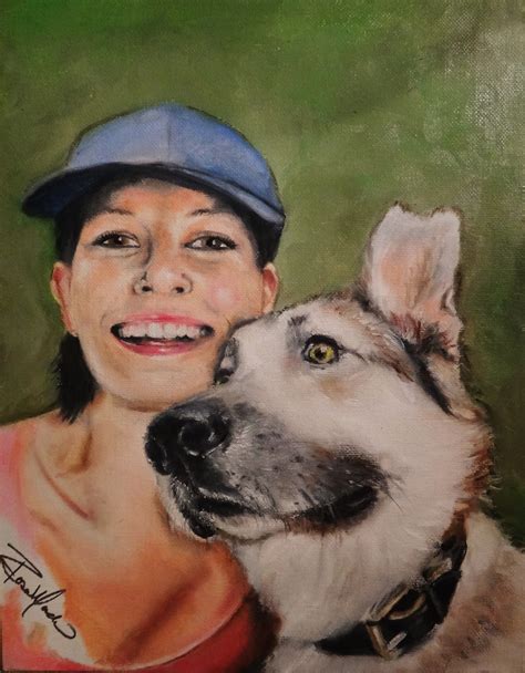 My Oil Painting Of A Woman With Her Trusty German Shepherd Dog Dog