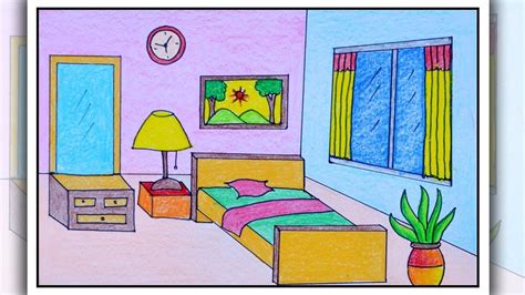 How To Draw Bedroom Bedroom Drawing For Kids Gambar Simpel Cara