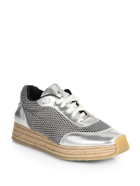 Lyst Stella Mccartney Perforated Metallic Laceup Espadrille Sneakers