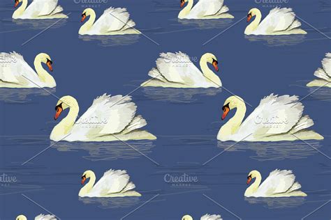 Seamless Pattern With Swans Pre Designed Illustrator Graphics