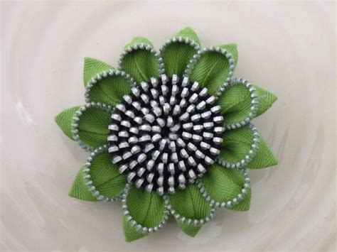 Items Similar To Greenrecycled Vintage Zipper Flower Brooch Or Hair