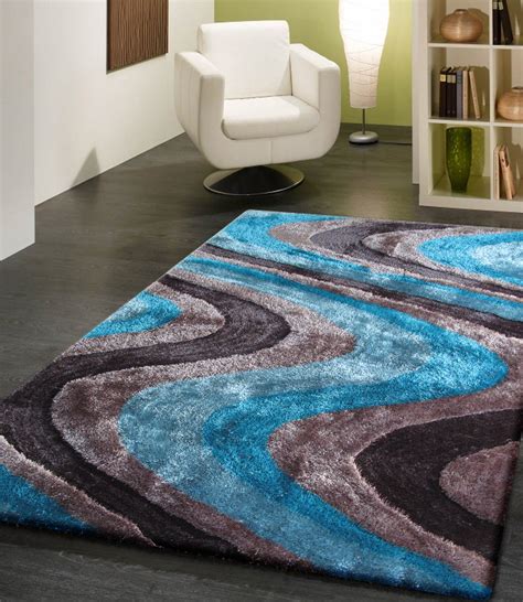 Plush, velvety soft, 0.4 inch heat set polypropylene pile. 3-Piece Set | ELEGANT GREY WITH BLUE PLUSH SHAG RUG - Rug ...