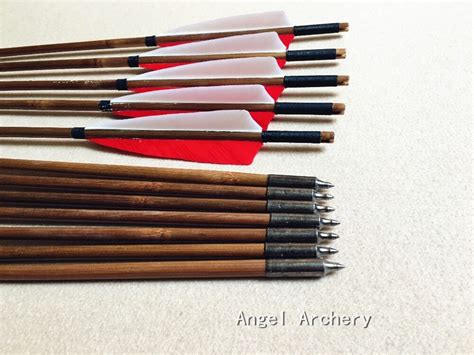 Traditional 6pcs12pcs Handmade Bamboo Arrows Redandwhite Sheild Feathers