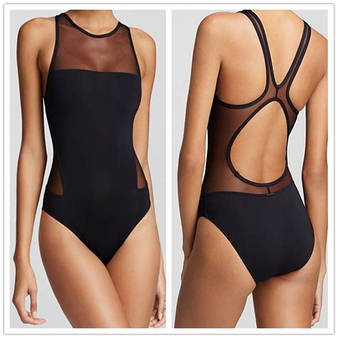 Hollow Out Mesh Swimwear 2016 Sexy Black Monokini Swimsuit Womens One Piece Swimsuit Sport