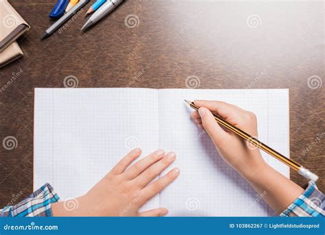 Kid Writing In Notebook Stock Image Image Of Childhood 103862267
