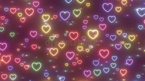 Moving Rainbow Heart Shape Outlines Glowing Neon Fluorescent Lights