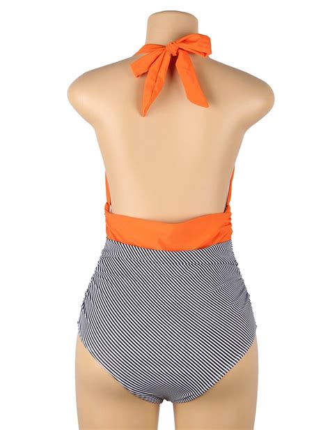 Wholesale Low Moq Stripe Print Halter Swimwear And Beachwear One Piece Swimsuits For Women