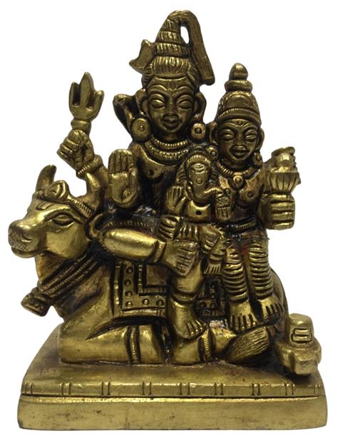 Shiva Parvathi With Ganesh Seated On Nandi Brass Antique 35 Inch Vigraham Shiva Sri