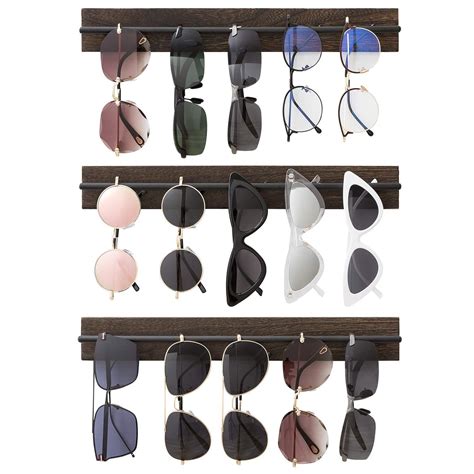 Mkono Wood Sunglasses Storage Organizer Wall Mounted Eyeglasses Holder Eyewear Display Rack