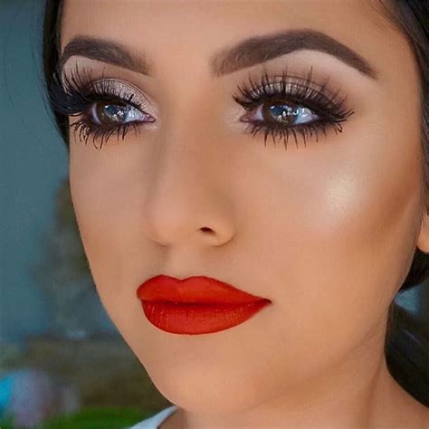Shimmery Eye Makeup Red Lips Beauty Makeup Red Lip