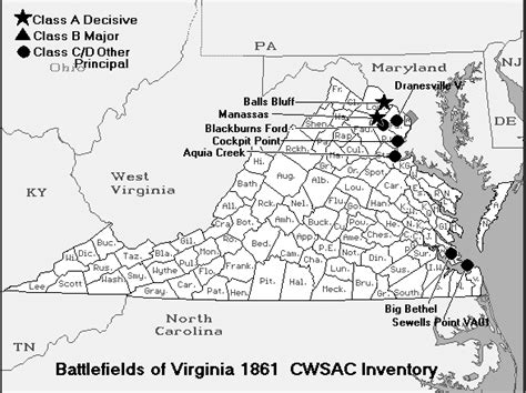 Virginia 1861 Map Of Battles American Civil War