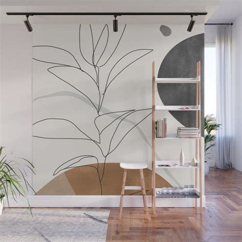 Abstract Art Minimal Plant Wall Mural By Thindesign Society6 Wall