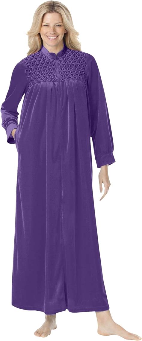 Only Necessities Womens Plus Size Smocked Velour Long Robe Robe 1x Plum Burst At Amazon
