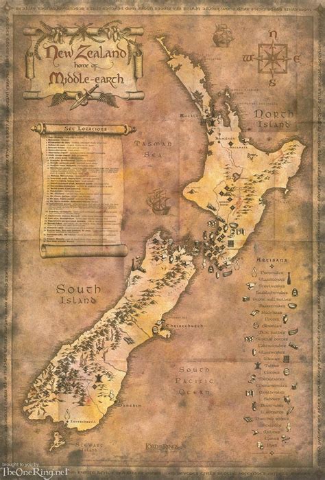 Map Of Middle Earthnew Zealand Map Of New Zealand Lord Of The Rings