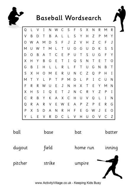 Baseball Word Search Baseball Printable Puzzles For Kids Sports