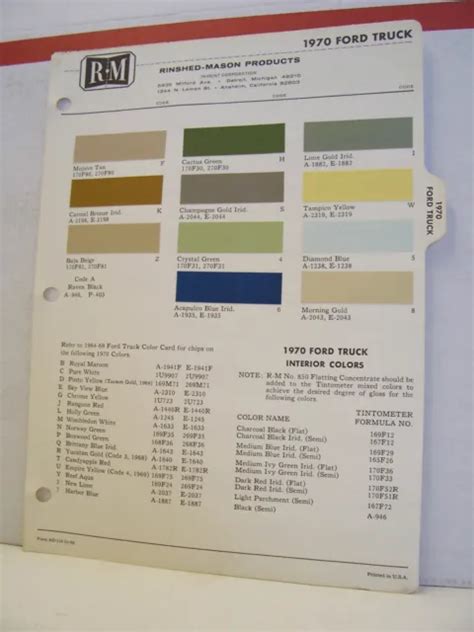 1970 Ford Truck Pickup Paint Chips Color Chart R M 70 Eur 1338