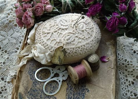 Lace Pin Cushion Shabby Chic Oval Pincushion Victorian Etsy