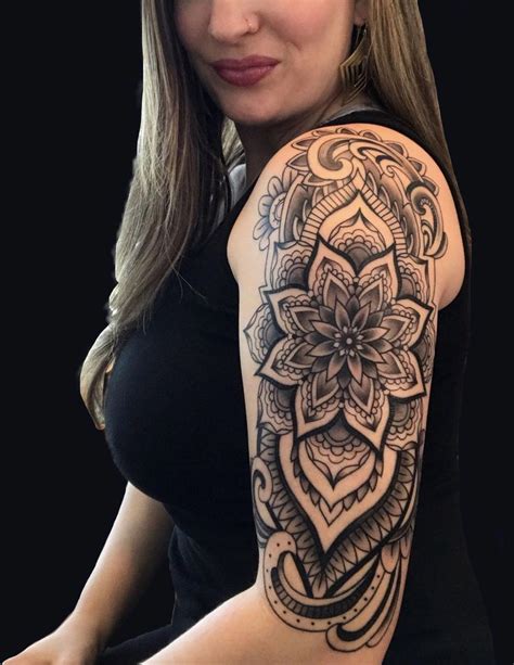 Mandala Flower Arm Half Sleeve Tattoo By Karina Figueroa