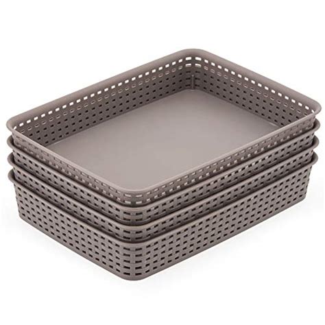 Ezoware Large Gray Plastic Storage Trays Knitted Drawer Divider
