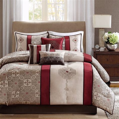 Our next luxury bed sets collection for your master bedroom is modern vintage oak pu tufted 5pcs bedroom set by soflex. 7 Piece Burgundy Beige Embroidered Medallion Comforter Cal ...