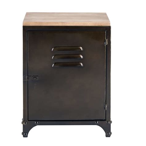 Metal And Pine Industrial Style Bedside Table Wayne Maisons Du Monde