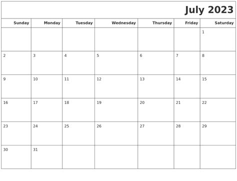 July 2023 Calendars To Print
