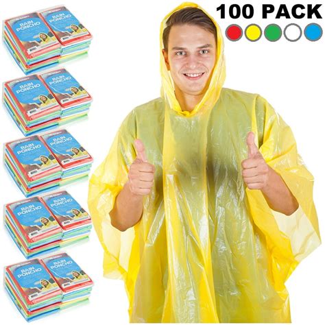 Rain Ponchos Bulk Pack Adults Disposable Raincoats Emergency Poncho Mix