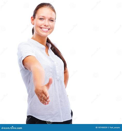 Happy Young Female Extending Her Hand For A Shake Stock Image Image