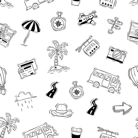 Premium Vector Cute Vacation Or Travel Doodle Elements In Seamless