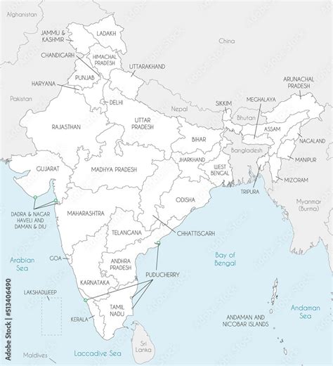 Fototapeta Vector Map Of India With States And Territories And