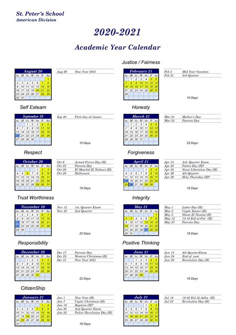 Calendar St Peters School