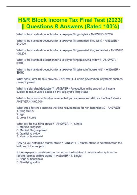 H&R Block Income Tax Final Test (2023) || Questions & Answers (Rated