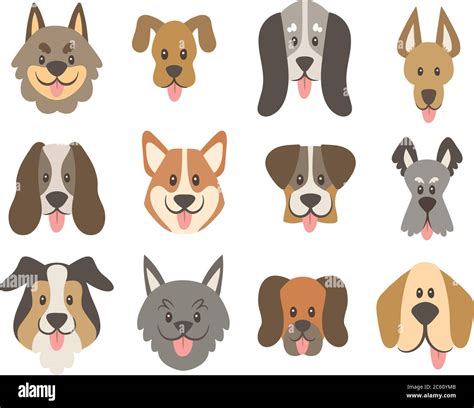 Dog Faces Collection Cute Cartoon Dog Faces With Their Tongue Outside