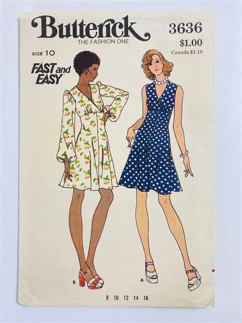Butterick 3636 Bust 32 5 Vintage 1970s Sewing Etsy Pattern Dress Women Vintage Sewing