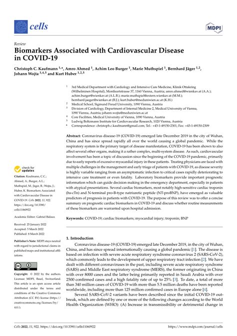 Pdf Biomarkers Associated With Cardiovascular Disease In Covid
