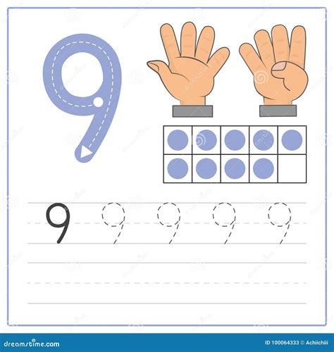 Number Writing Practice 9 Stock Vector Illustration Of Kids 100064333