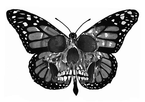Black And White Tattoo Design Of A Butterfly Skull Pencil On Paper