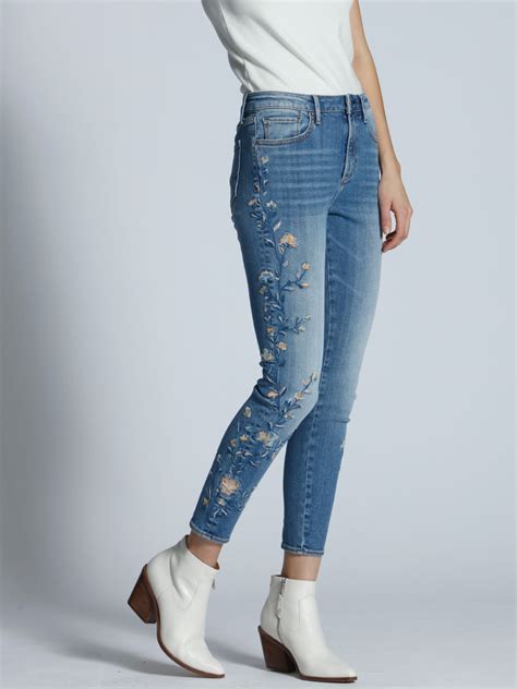 Driftwood High Rise Jeans Jackie Floral Embroidery Blue Vine