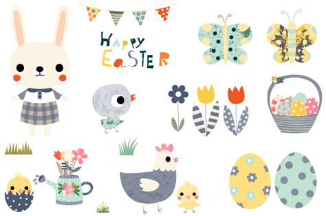 Cute Easter Clipart Set Happy Easter Design Elements Spring Clip Art