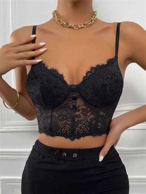 Lace Bustier Crop Cami Top Shein Usa Cami Tops Cami Crop Top Cropped Cami Lace Crop Tops