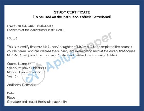 Study Certificate Study Certificate Format Application Letter Form