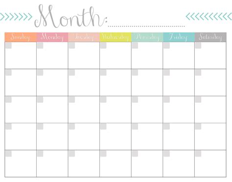 Template Free Printable Cute Blank Calendar Printable Template Free