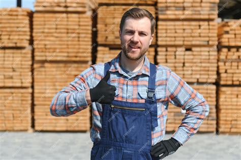 Premium Photo Portrait Of A Handsome Worker Choosing The Best Wooden