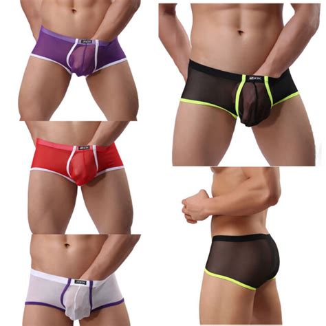 Mens Mesh Bulge Pouch Boxer Briefs Shorts See Through Panties Underpant Lingerie Ebay