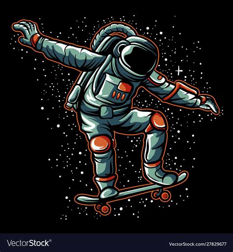 Astronaut Skateboarding In Galaxy Art Royalty Free Vector