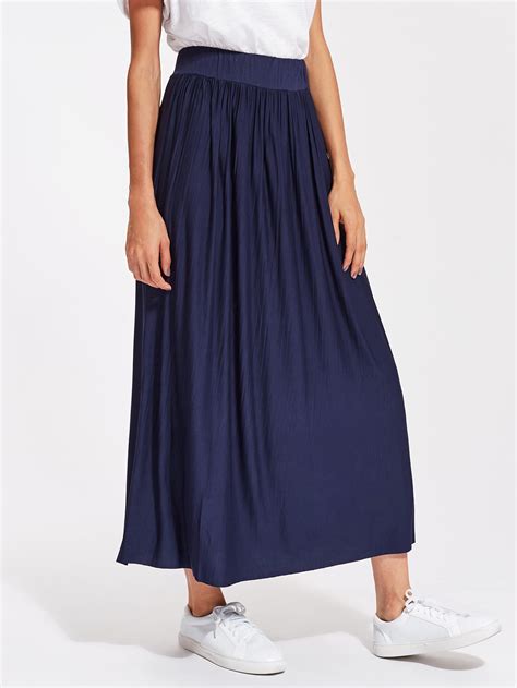 Crinkle Elastic Waist Full Length Skirt Shein Sheinside